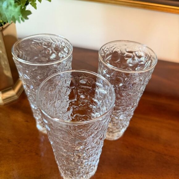 NOS Anchor Hocking Milano Clear Crinkle 14 Oz Tumblers Set Of 3 Vintage 6-3/8" - Picture 2 of 4